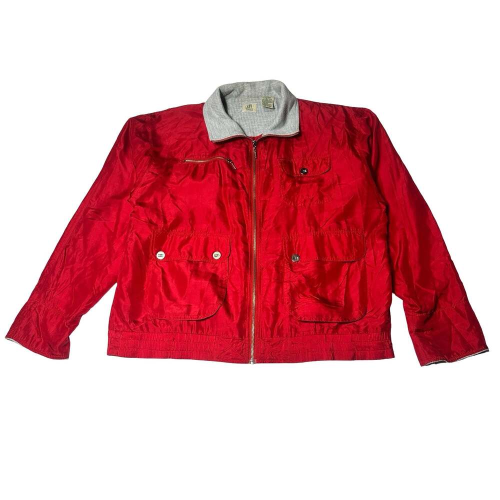 Vintage SJB Sport Red Silk Blend Field Jacket Women’s Large Utility Full Zip